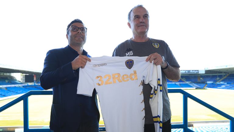Marcelo Bielsa stands with Radrizzani at his unveiling