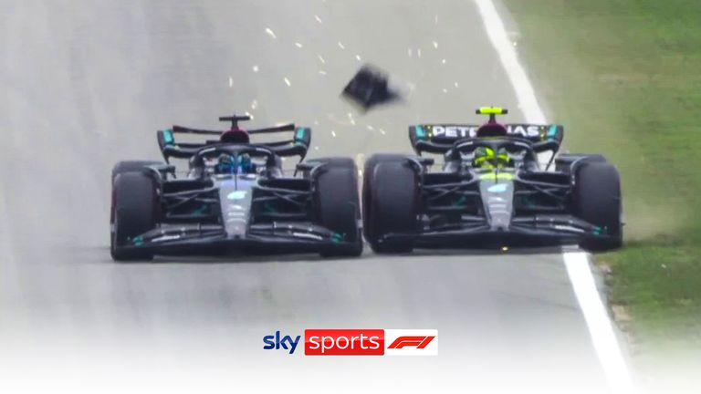 Lewis Hamilton and George Russell collide