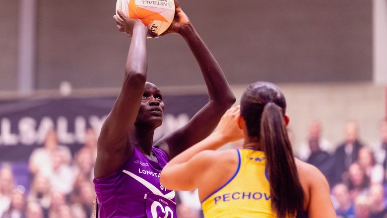 Taken during the Netball Super League game between Loughborough Lightning and Team Bath Netball at the Sir David Wallace Arena, Loughborough, England on 2nd June 2023.