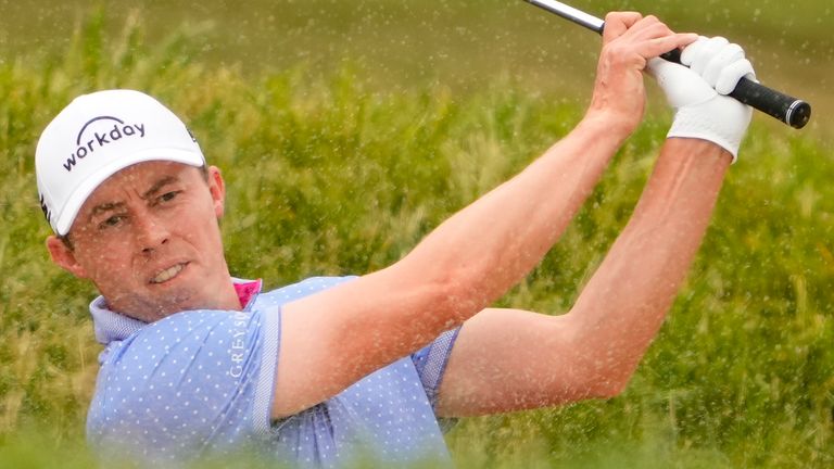 Matt Fitzpatrick hits from the bunker on the seventh hole during the first round of the U.S. Open golf tournament at Los Angeles Country Club on Thursday, June 15, 2023, in Los Angeles. (AP Photo/Lindsey Wasson)