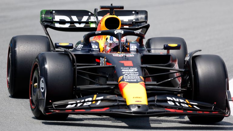 Red Bull driver Max Verstappen of the Netherlands takes a curve during the first practice session for Sunday's Spanish Formula One Grand Prix, at the Barcelona Catalunya racetrack in Montmelo, Spain, Friday, June 2, 2023. (AP Photo/Joan Monfort)