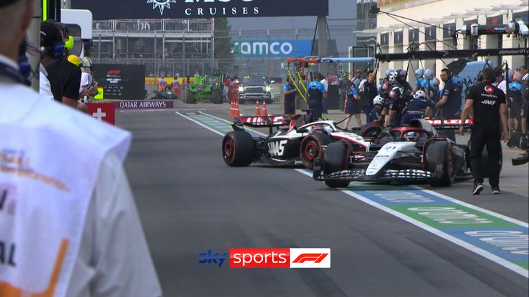 Haas driver Kevin Magnussen and AlphaTauri&#39;s Nyck de Vries almost collided in the pitlane during P2 at the Canadian Grand Prix.