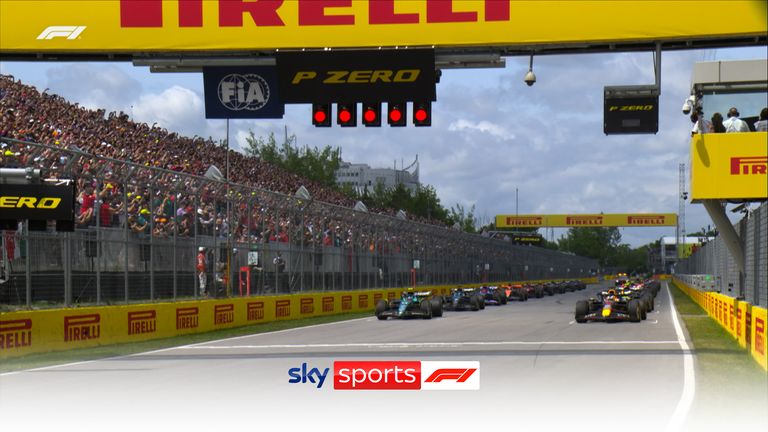 Max Verstappen held on to the lead at the start of the Canadian Grand Prix, while Lewis Hamilton overtook Fernando Alonso on the opening lap to climb to second.