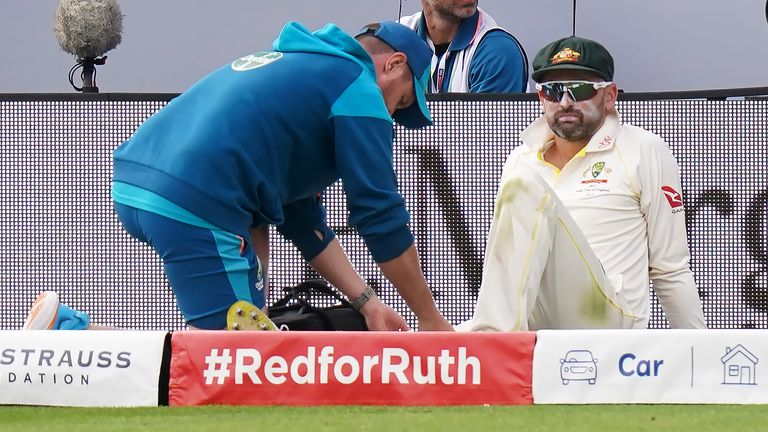 England v Australia - LV= Insurance Ashes Series 2023 - Second Test - Day Two - Lord's
Australia's Nathan Lyon (right) receives treatment for an injury during day two of the second Ashes test match at Lord's, London. Picture date: Thursday June 29, 2023.