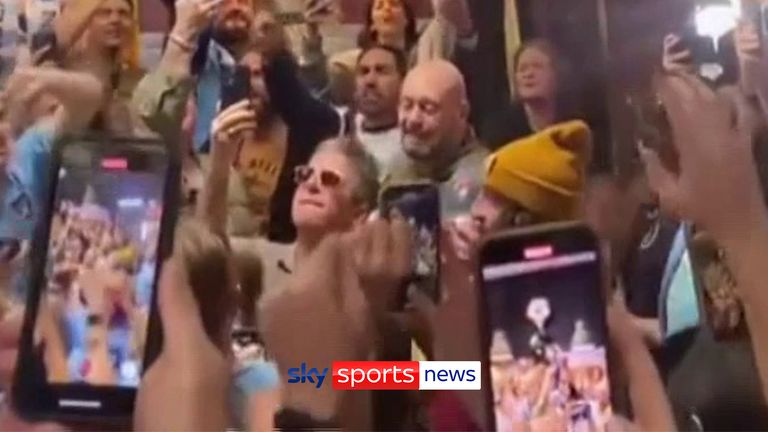 Noel Gallagher is serenaded by Man City fans in San Diego.