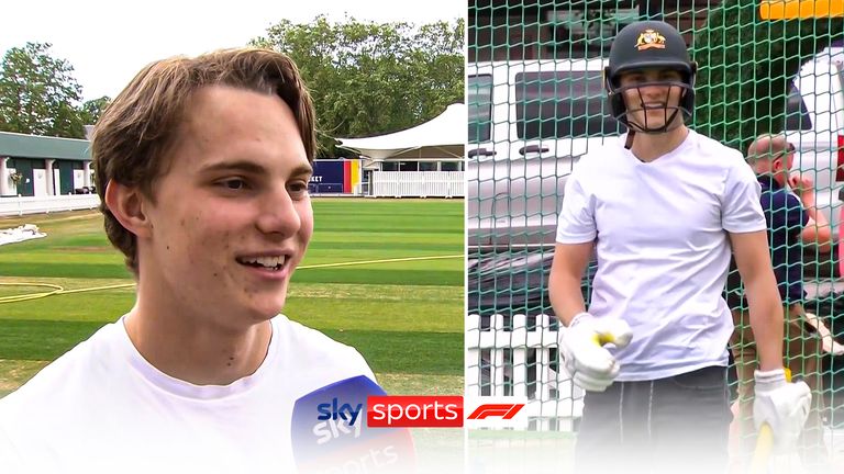 Oscar Piastri talking to Sky Sports after batting against Nathan Lyon and Mitchell Starc