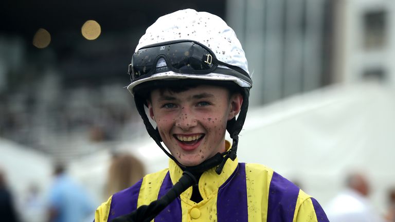 Paddy Hanlon was all smiles after riding his first winner on board Chef D'Etat at Worcester