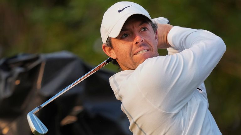 Rory McIlroy hits his tee shot on the 11th hole during the Canadian Open Pro-Am in Toronto on Wednesday, June 7, 2023. (Nathan Denette/The Canadian Press via AP)
