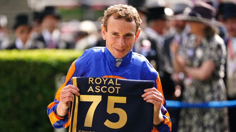 Ryan Moore celebrates his 75th Royal Ascot winner on Paddington