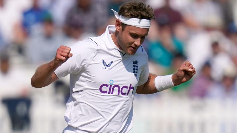 England&#39;s Stuart Broad celebrates taking the wicket of Ireland&#39;s Mark Adair (not pictured) during day one of the first LV= Insurance Test match at Lord&#39;s, London. Picture date: Thursday June 1, 2023.