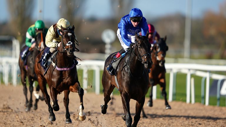 Symbol Of Light in winning action at Southwell when running in the colour of Godolphin