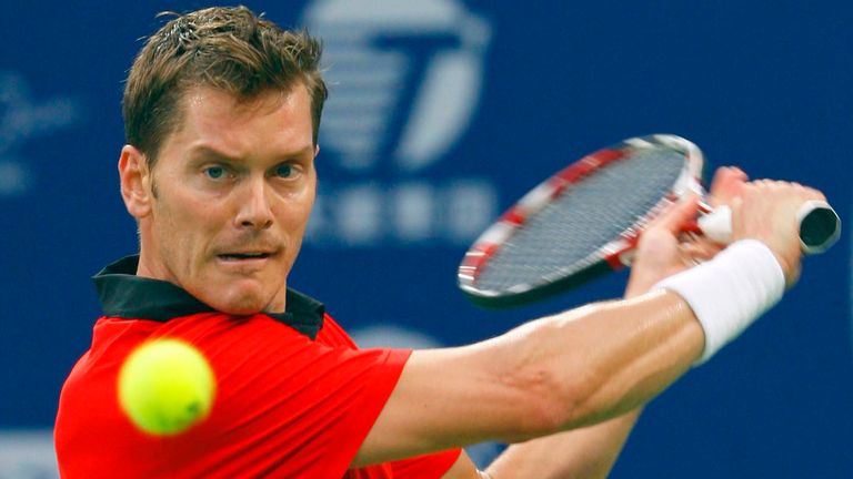 Sweden&#39;s Thomas Enqvist returns a ball during his match against Spain&#39;s Sergi Bruguera at the ATP Champions Tour in Chengdu China Saturday Nov. 7, 2009.