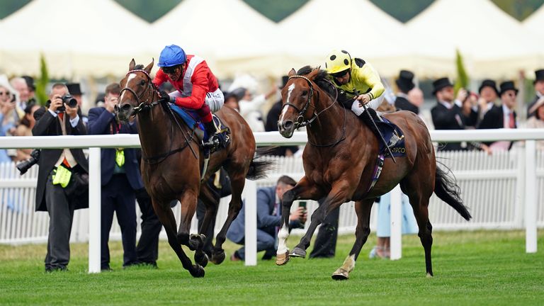 Triple Time (right) holds off Inspiral to win the Queen Anne Stakes at Royal Ascot