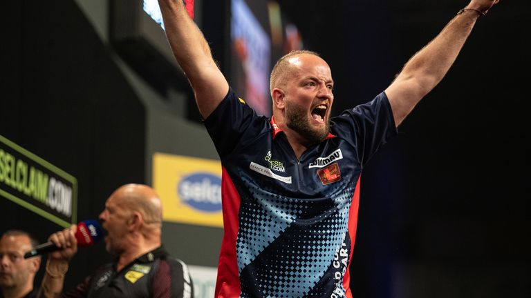Thibault Tricole of France at the World Cup of Darts