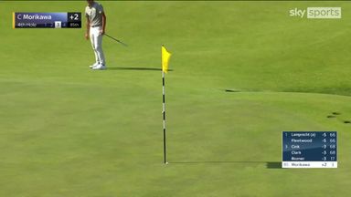 Morikawa jumps over Mickelson's shot while sinking putt
