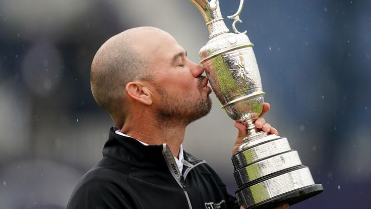 Brian Harman celebrates with the Claret Jug