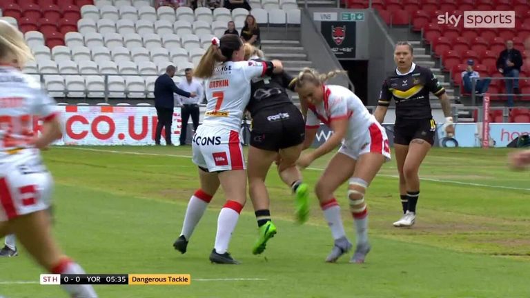 St Helens' Paige Travis received a yellow card for a dangerous tackle in their Women's Super League clash with York 