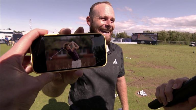 Tyrrell Hatton hilariously showed Di Stewart and Peter Finch the amount of hair he had when he first played Hoylake in 2010 before Di unintentionally insulted him for his receding hairline.