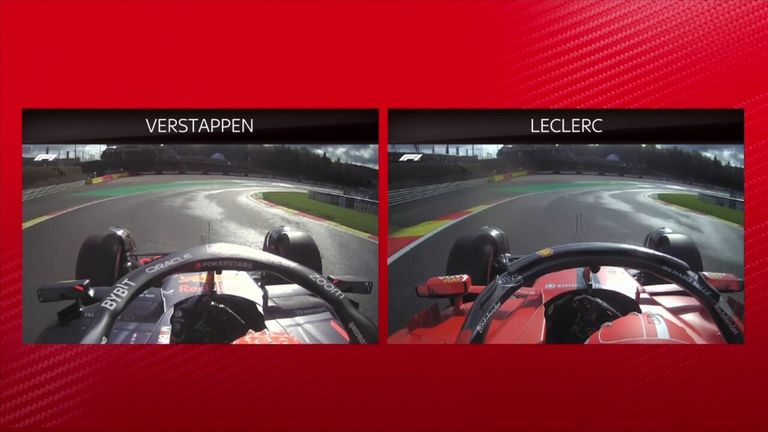 Sky Sports' Anthony Davidson compares the difference between Max Verstappen and Charles Leclerc on their qualifying laps at the Belgian Grand Prix. 