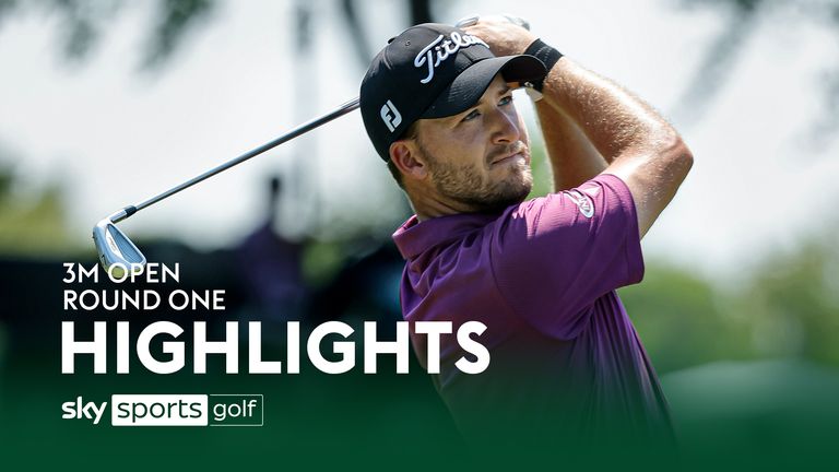 Lee Hodges hits a tee shot on the eighth hole during the first round at the 3M Open golf tournament at the Tournament Players Club