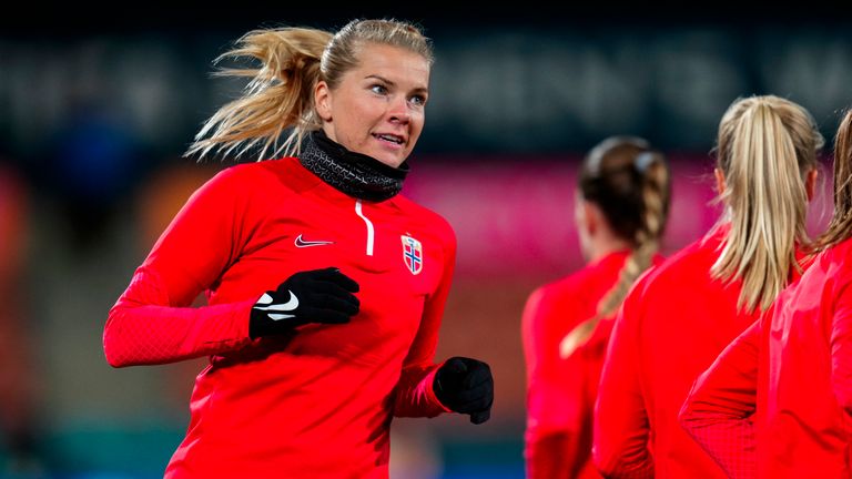 Ada Hegerberg, left, suffered and groin injury in Norway's pre-match warm up 
