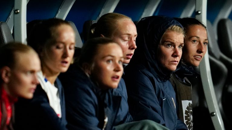 Norway's Ada Hegerberg was forced to watch from the bench after suffering a groin issue