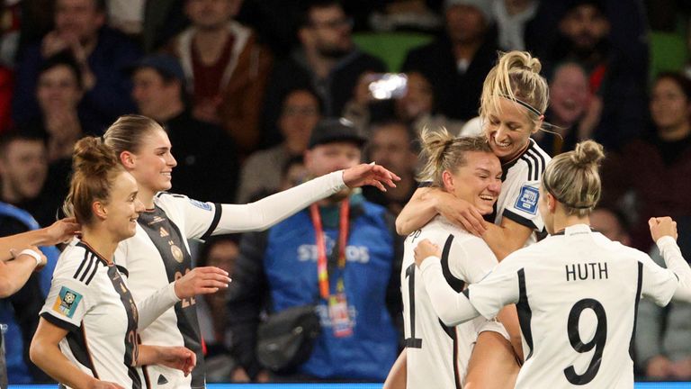 Germany celebrate Alexandra Popp's opener vs Morocco