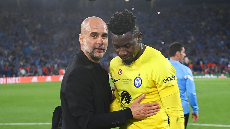 Pep Guardiola consoles Andre Onana after Man City&#39;s Champions League final win over Inter Milan