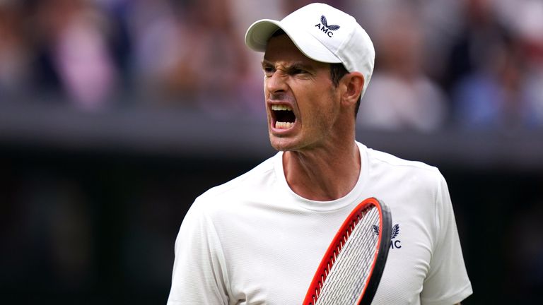 Andy Murray reacts during his match against Ryan Peniston (not pictured) on day two of the 2023 Wimbledon Championships at the All England Lawn Tennis and Croquet Club in Wimbledon. Picture date: Tuesday July 4, 2023.