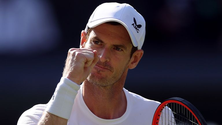Andy Murray reacts during his match against Stefanos Tsitsipas (not pictured) on day five of the 2023 Wimbledon Championships at the All England Lawn Tennis and Croquet Club in Wimbledon. Picture date: Friday July 7, 2023.