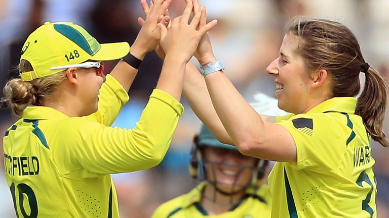 Australia celebrate a wicket during the second ODI against England at The Ageas Bowl