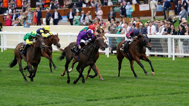 Baradar gets his head in front in the International Stakes at Ascot
