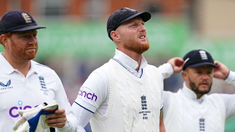 Ben Stokes looks on as Australia&#39;s openers and the rain frustrated England on day four of the fifth Ashes Test