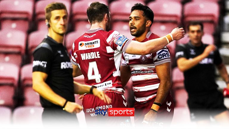 Bevan French ran in unopposed as Wigan scored a terrific team try to draw level with Warrington at the end of the first half of their Super League clash