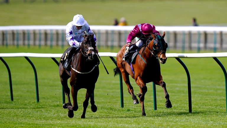 Bopedro (left) on the way to winning the Close Brothers Handicap at Newmarket&#39;s Craven Meeting