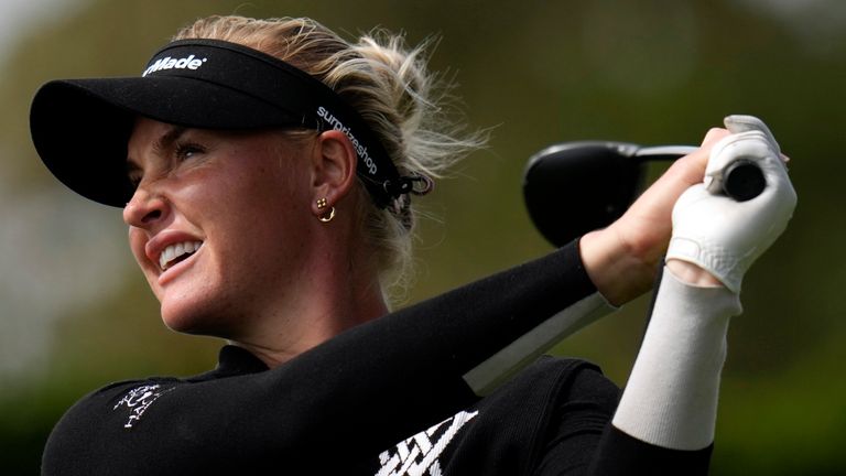 Charley Hull, of England, hits from the 16th tee during the final round of the U.S. Women's Open golf tournament at the Pebble Beach Golf Links, Sunday, July 9, 2023, in Pebble Beach, Calif. (AP Photo/Godofredo A. V..squez)