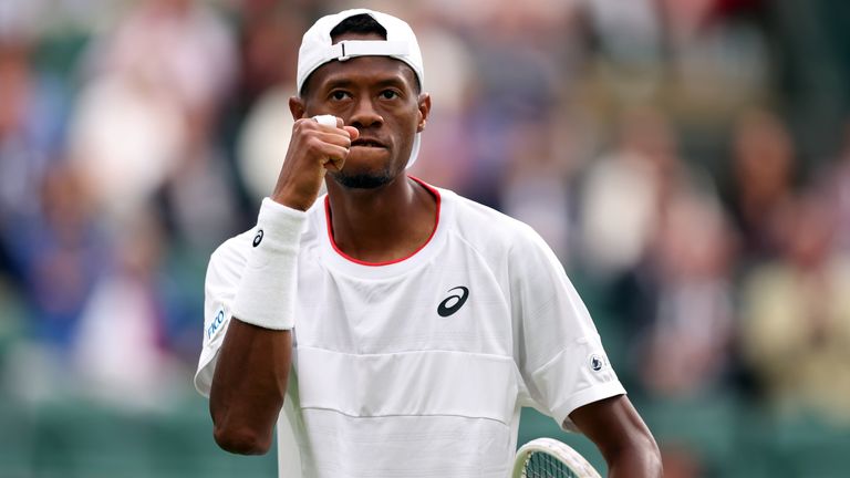 Christopher Eubanks reacts during the gentlemen's quarter-finals match against Daniil Medvedev on day ten of the 2023 Wimbledon Championships at the All England Lawn Tennis and Croquet Club in Wimbledon. Picture date: Wednesday July 12, 2023.