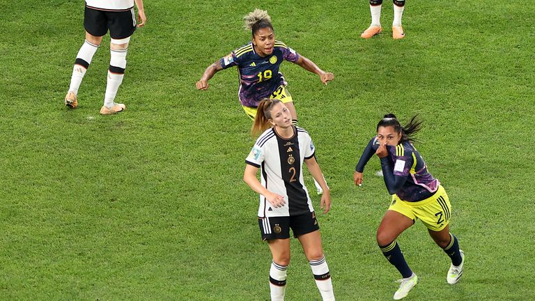 Vanegas celebrates her late goal against Germany