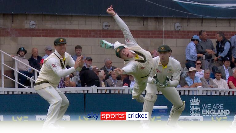 Australia&#39;s Steve Smith dives to try to take a catch in the fifth Ashes Test against England at The Oval.