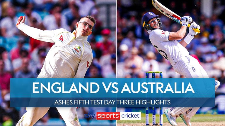 The best of the action from day three of the fifth Ashes Test at The Kia Oval as England closed on 389-9, a lead of 377 over Australia.