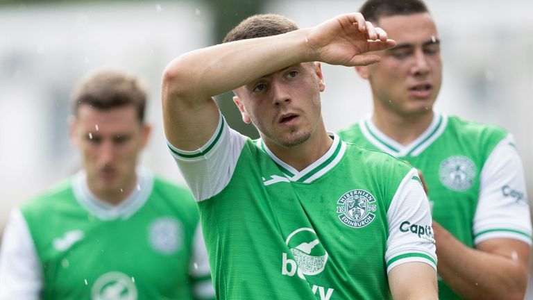 ANDORRA LA VELLA, ANDORRA - JULY 27: Hibernian's Daniel Mackay at full time during a UEFA Europa Conference League 2nd Round Qualifer between Inter Club d'Escaldes and Hibernian  at the Estadi Comunal d'Andorra la Vella, on July 27, 2023, in Andorra la Vella, Andorra. (Photo by Ross Parker / SNS Group)