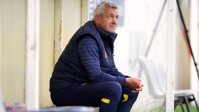 Daryl Powell on the Warrington Wolves' bench during the defeat at Wakefield