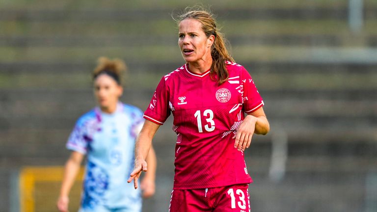 July 05 2023: Sofie Junge Pedersen (Denmark) looks on during a UEFA Womens Friendly game, Denmark vs Spain, at Gladsaxe Stadium, Copenhagen, Denmark. Kim Price/CSM (Credit Image: .. Kim Price/Cal Sport Media) (Cal Sport Media via AP Images)