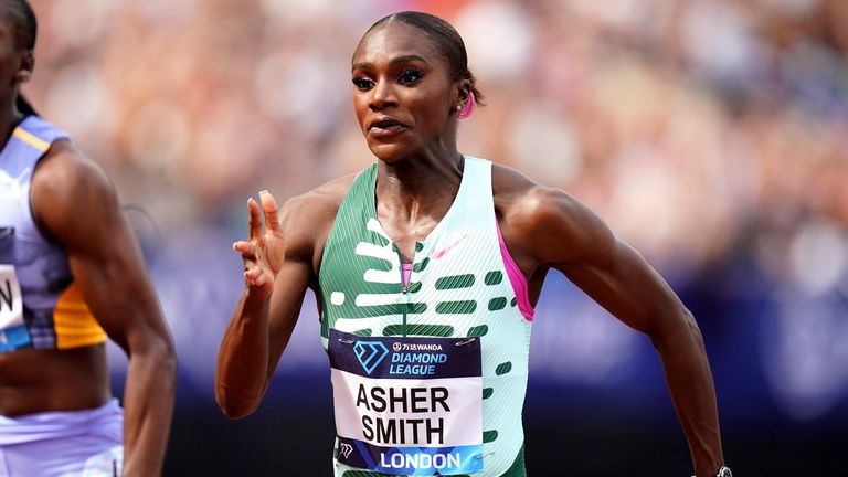 Dina Asher-Smith in action as she competes in the Women's 100m Final at the Diamond League meeting in London