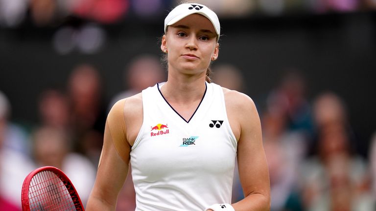 Elena Rybakina during her match against Shelby Rogers (not pictured) on day two of the 2023 Wimbledon Championships at the All England Lawn Tennis and Croquet Club in Wimbledon. Picture date: Tuesday July 4, 2023.