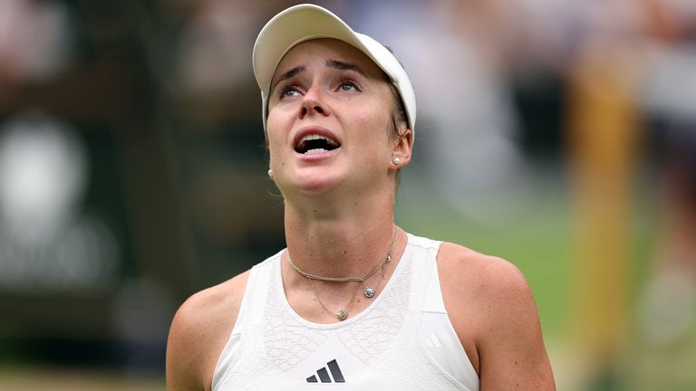 Elina Svitolina looks dejected during the Ladies Singles - Semi Final match against Marketa Vondrousova on day eleven of the 2023 Wimbledon Championships at the All England Lawn Tennis and Croquet Club in Wimbledon. Picture date: Thursday July 13, 2023.