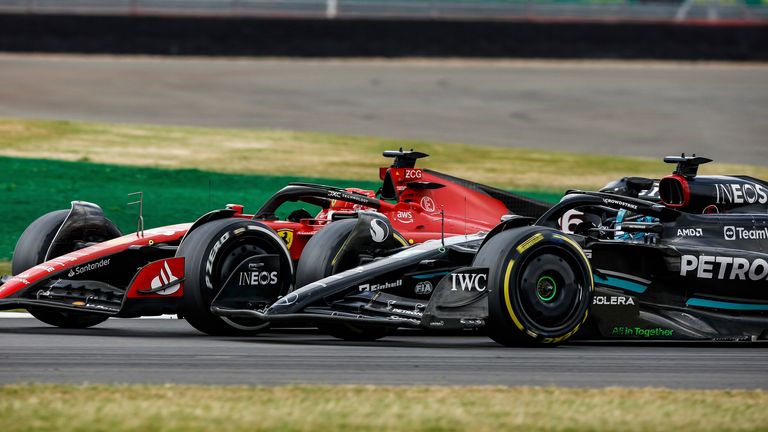Charles Leclerc and George Russell battle at the British Grand Prix