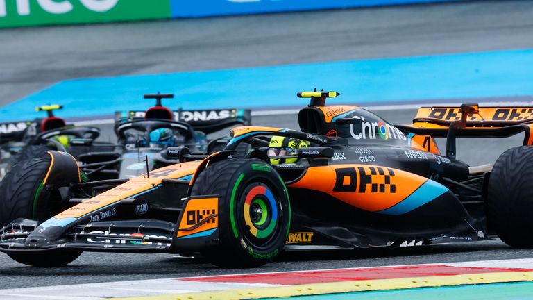 Lando Norris, Lewis Hamilton and George Russell found themselves racing together during the early stages of the Sprint Race at the Austrian GP