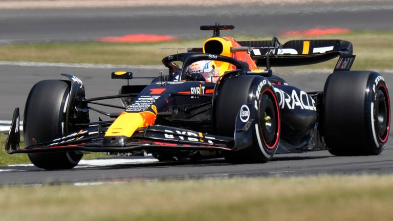Red Bull driver Max Verstappen of the Netherlands steers his car during the first free practice at the British Formula One Grand Prix at the Silverstone racetrack, Silverstone, England, Friday, July 7, 2023. The British Formula One Grand Prix will be held on Sunday.(AP Photo/Luca Bruno)