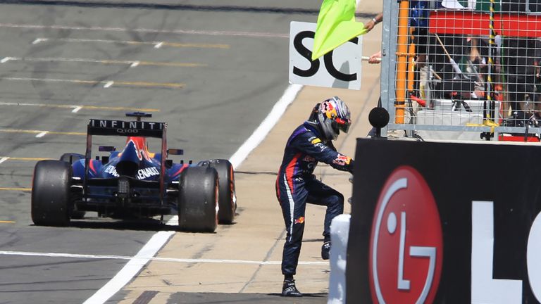 Sebastian Vettel's Red Bull ground to a halt when leading with 11 laps to go in 2013